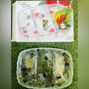 Vintage Mikasa Studio Nova Festive Flower Divided Relish Tray Frosted Glass Rose